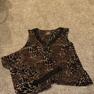 Leopard Print Lace Women’s+Size 3XL Two Piece Bundle Tank Top/Pant Pajama Set